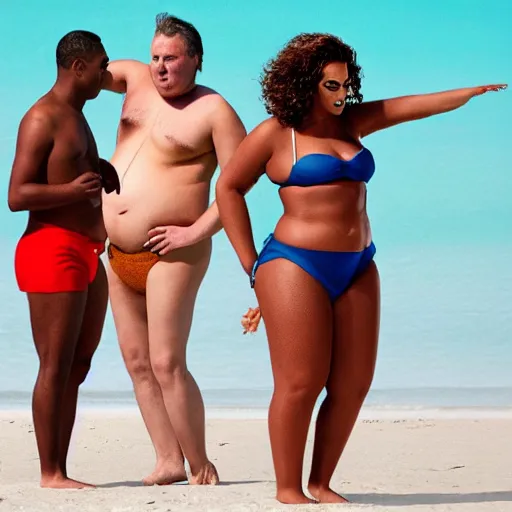 Prompt: fat obama in speedo, beyonce photoshoot