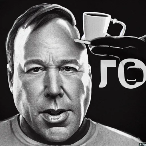 Image similar to alex jones swallowing a coffee mug, photorealistic,