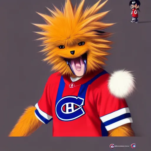 Image similar to anime Portrait of Youppi the Habs Montreal Canadiens Mascot as a very cute powerful and friendly pokemon, highly detailed anime, high evolution, 1990s, legendary, smooth, sharp focus, dynamic lighting, intricate, trending on ArtStation, illustration pokemon, art by WLOP