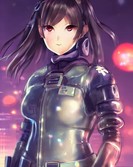 Image similar to full body portrait of anime girl in mechanic armor in night tokyo by makoto sinkai, perfect face, fine details