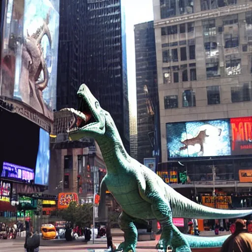 Image similar to a statue of dinosaur placed at time square