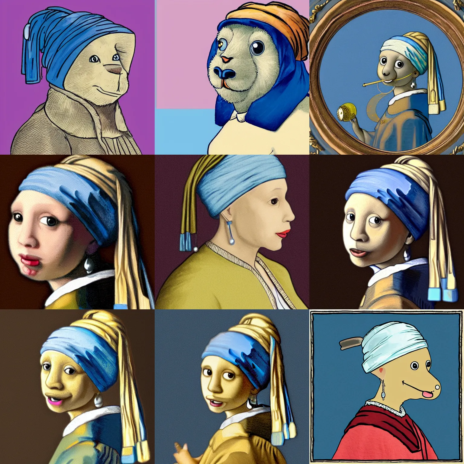 Prompt: beautiful illustration of Anthropomorphic blue golang Gopher with a Pearl Earring