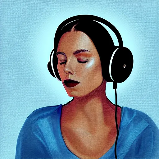 Image similar to a woman with headphones on, digital painting masterpiece, by rockin jelly bean