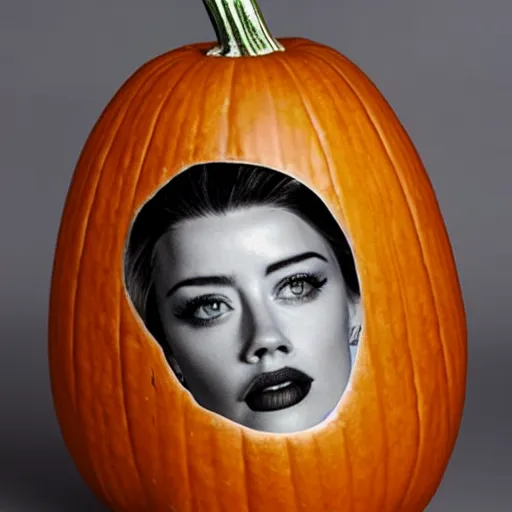 Image similar to a gourd shaped to look like the face of amber heard