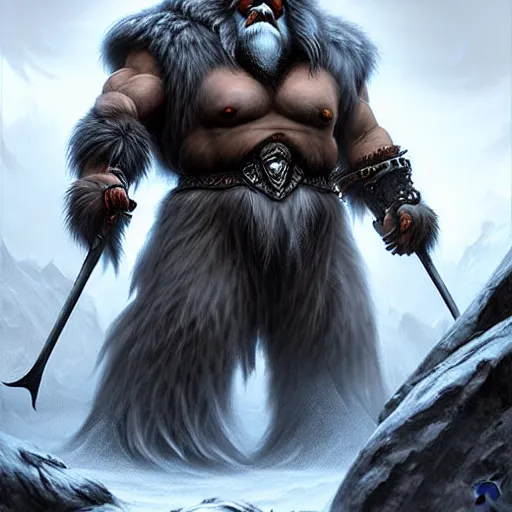 Image similar to d & d concept art matte painting yeti warrior in the style of stefan kostic, realistic, sharp focus, 8 k high definition, insanely detailed, intricate, mysterious, art by stanley lau and artgerm and luis royo