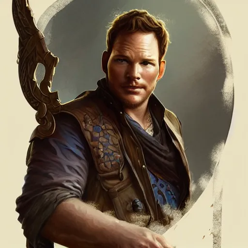 Image similar to Chris Pratt deadbeat dad hungover drunk dripping with bourbon, D&D, fantasy, intricate, elegant, highly detailed, digital painting, artstation, concept art, matte, sharp focus, illustration, art by Artgerm and Greg Rutkowski and Alphonse Mucha