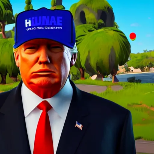 Prompt: Donald trump in Fortnite game, realistic artstyle, wide shot, dramatic lighting, octane render, hyperrealistic, high quality, highly detailed, HD, beautiful, cinematic, 8k, unreal engine, facial accuracy, symmetrical