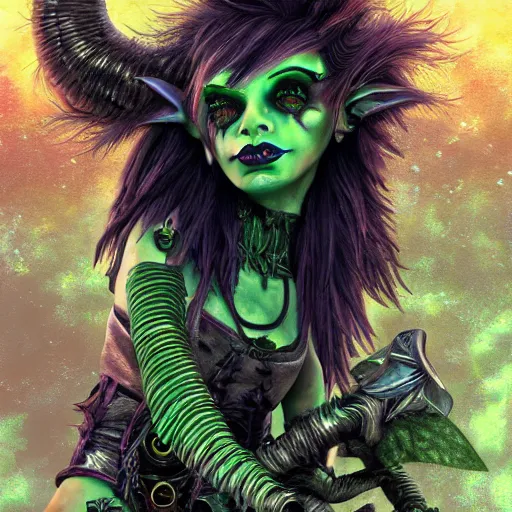 Image similar to eco punk, goblin girl goth, fantasy art, high detail, 4k