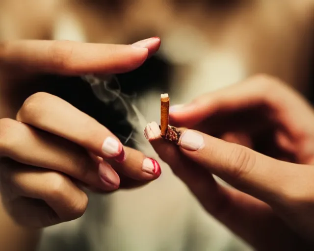 Image similar to a lomographic photo of woman hand with cigarette