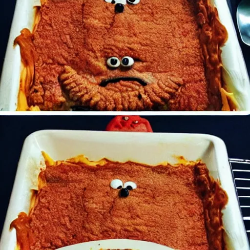 Prompt: the cookiemonster is the lasagna monster now