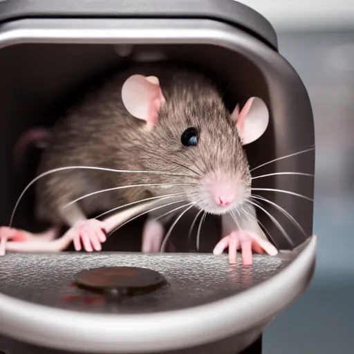 Image similar to a rat inside a food blender, 8 k, 4 k, professional photography, award winning photo