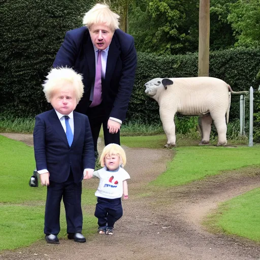 Image similar to Boris Johnson taking mini Boris Johnson to the zoo