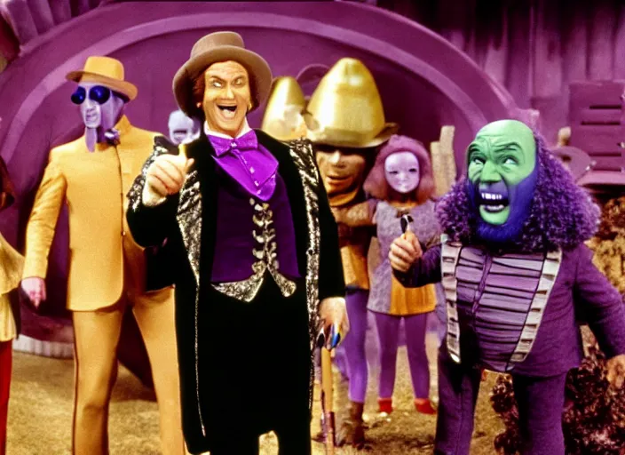 Image similar to film still of thanos as willy wonka in willy wonka and the chocolate factory 1 9 7 1