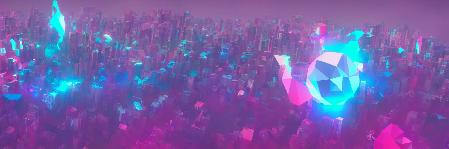 Image similar to volumetric photo of all the people of Llanet earth, unreal engine, retrowave color palette, 3d render, lowpoly, colorful, digital art