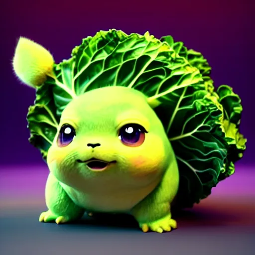 Prompt: high quality 3 d render very cute cabbage! highly detailed, unreal engine cinematic smooth, in the style of detective pikachu, hannah yata charlie immer, moody light, deep purple smoothed background, low angle, uhd 8 k, sharp focus