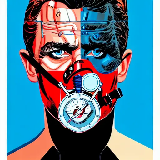 Prompt: a profile photo of an james bond with a diving oxygen mask with side profile blood in ocean intricate details by MARVEL comics and Sandra Chevrier-C