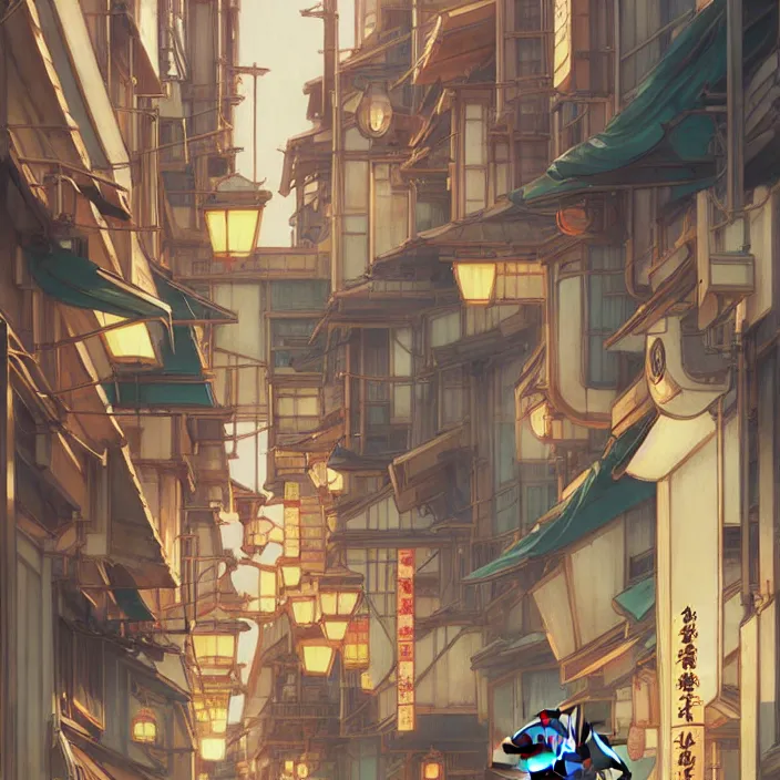 Image similar to japanese big city, summer, in the style of studio ghibli, j. c. leyendecker, greg rutkowski, artem