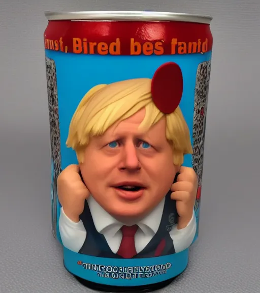 Prompt: boris johnson holding can of baked beans funko pop still sealed in box, ebay listing