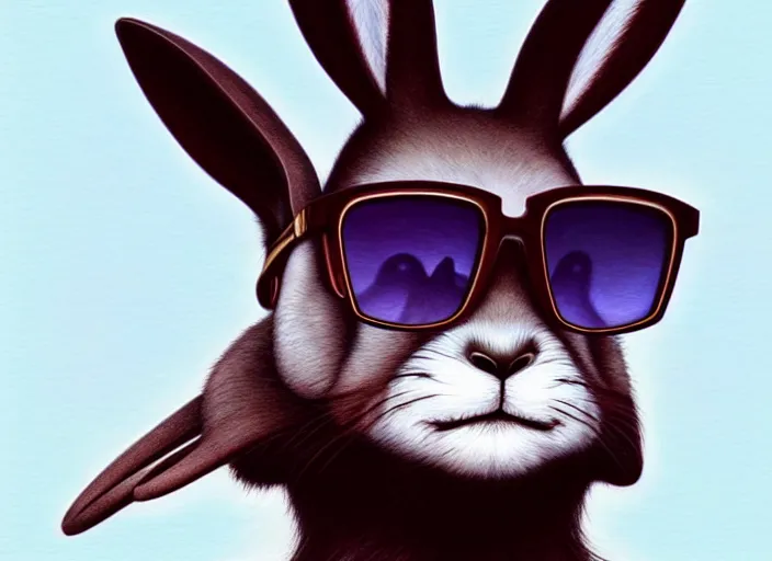 Prompt: a cool anthropomorphic rabbit wearing sunglasses wearing a lab coat, diffuse lighting, fantasy, intricate, elegant, highly detailed, lifelike, pastel, digital painting, artstation, illustration, concept art, smooth, sharp focus, art by frank frazetta and marco bucci and loish and rossdraws and artgerm and alphonse mucha