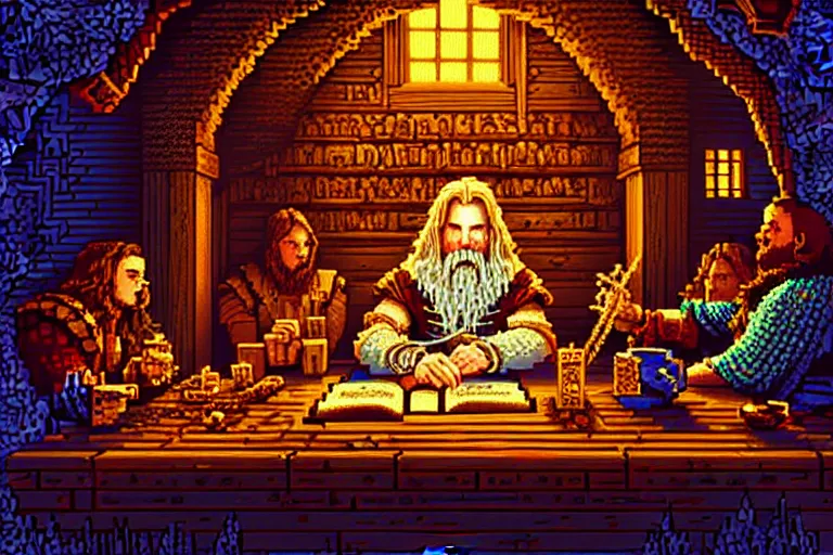 Image similar to the bard's tale, beautiful detailed pixelart by albertov, intricate details, beautiful, dithered gradients, volumetric lighting, cgsociety, artstation, smooth, sharp focus, 2 d illustration, amazing art by dan mumford, old school computer game graphics, crpg, d & d, pixel art