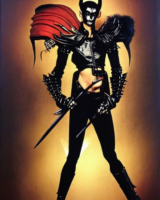 Image similar to portrait of a skinny punk goth klaus nomi wearing armor by simon bisley, john blance, frank frazetta, fantasy, thief rogue