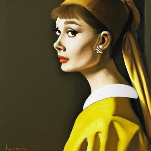 Image similar to audrey hepburn art by johannes vermeer