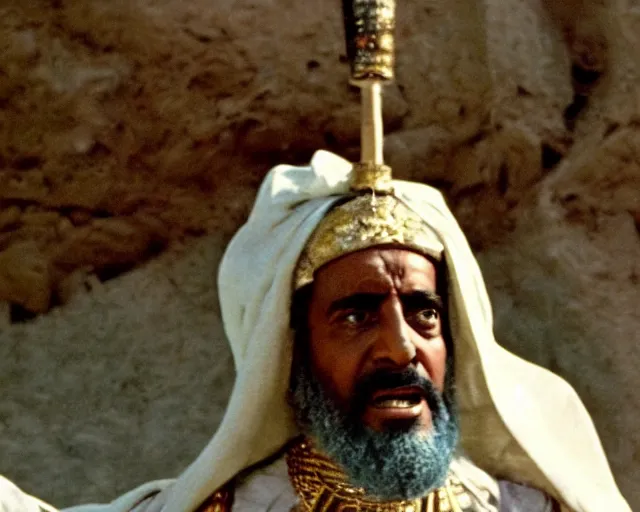Prompt: a film still of the faraoh pope in agypsian style as the ramesses faraoh, in the 1 0 commandments ( 1 9 5 6 ), technicolor color