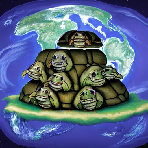 Image similar to a stack of turtles beneath a flat earth