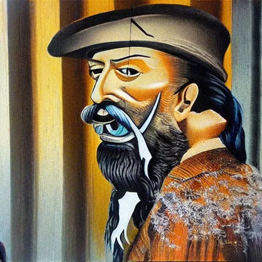 Prompt: bearded graffiti, real life, sharp focus, painted by salvador dali