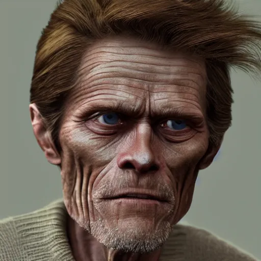 Image similar to A photograph of old Willem Dafoe in his eighties wearing a sweater in the 2010s, taken in the late 2010s, taken on a 2010s Camera, realistic, hyperrealistic, very realistic, highly detailed, very detailed, extremely detailed, detailed, digital art, trending on artstation, headshot and bodyshot, detailed face, very detailed face