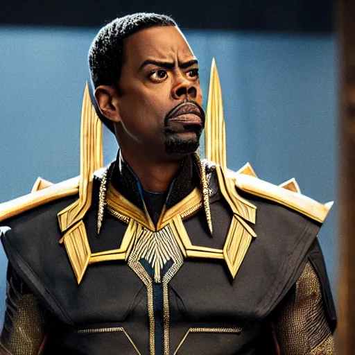 Image similar to film still of Chris Rock as T’Chala in Black Panther movie