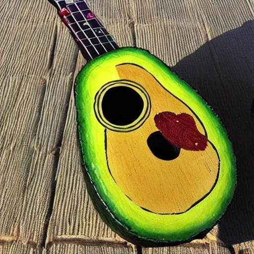 Image similar to avocado ukulele painted by van gogh