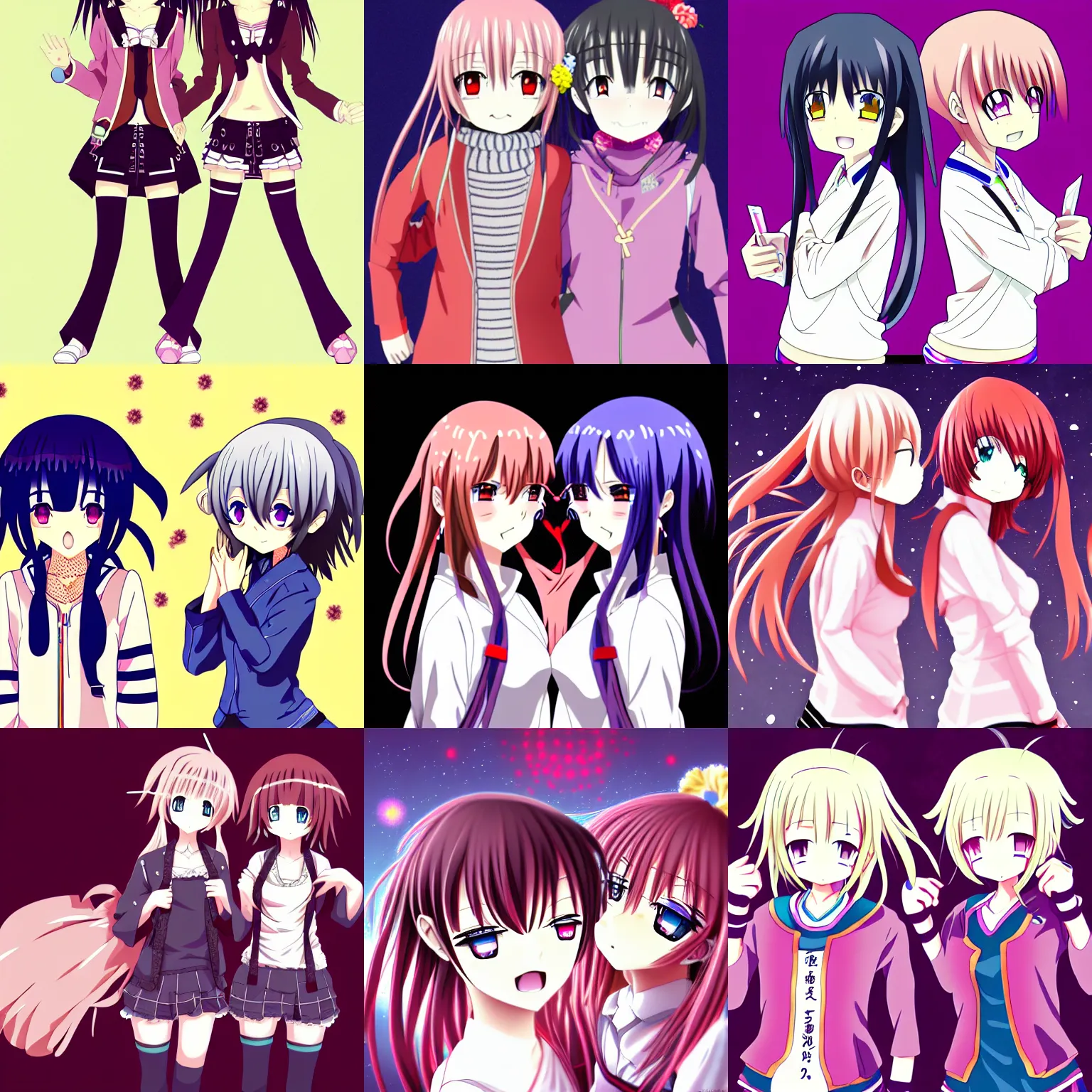 Prompt: two anime girls, mandelbrot, lesbian, stylized, japanese, highly detailed