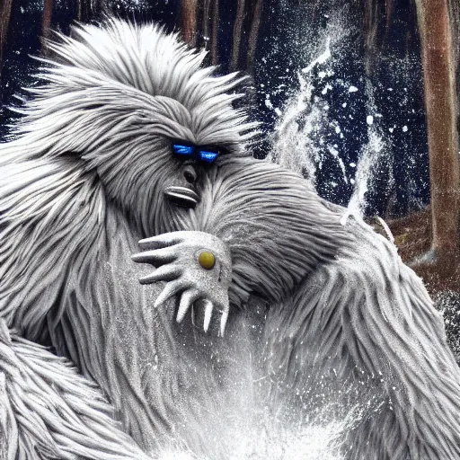 Image similar to a high detailed realistic photo of a yeti and sasquatch fighting