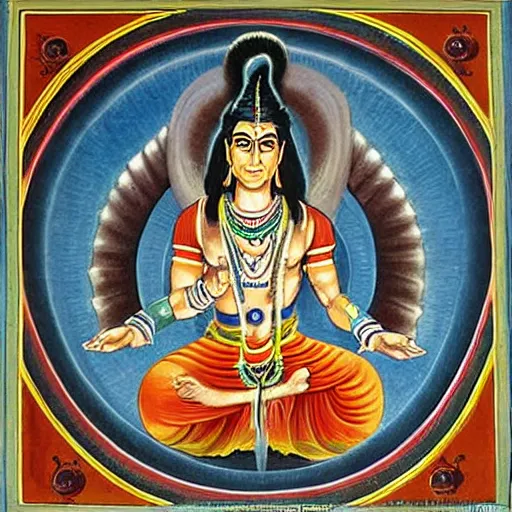 Image similar to silvio berlusconi avatar of the god shiva, traditional vedic painting, the wheel of samsara is visible