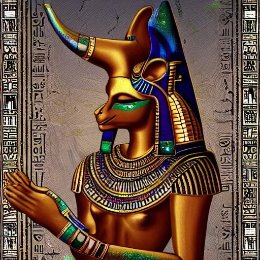 Prompt: anubis, egyptian art, lying in bed, with eyes closed, sparkles all around, fantasy digital art, wow, stunning, hight quality