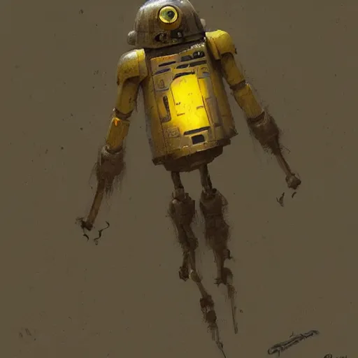 Prompt: yellow DUM-series pit droid, by Greg Rutkowski