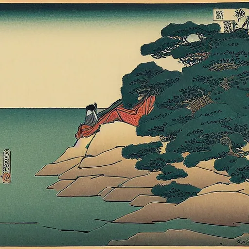 Prompt: a Jeep on a cliff by Hokusai