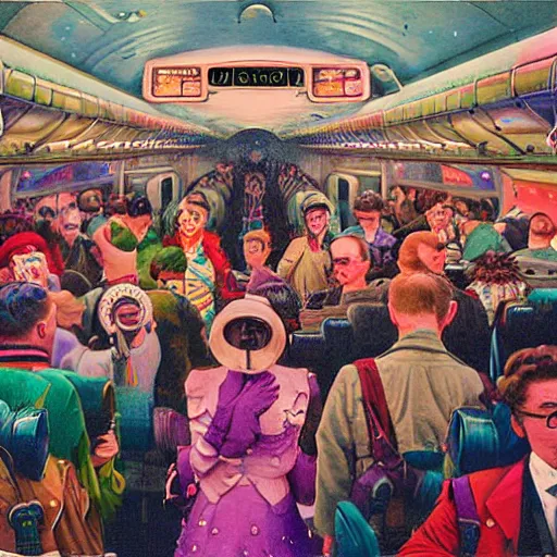 Image similar to sign that says 1 0 0, text 1 0 0, lisa frank, glorious, bedazzled, spectacled, amazing, unreal render, bokeh, studio lighting, ultradetailed, detailed and realistic painting of a giant warship plane, dieselpunk, historical photo of commuters in train to new york 1 8 9 0, everybody is looking at smartphones