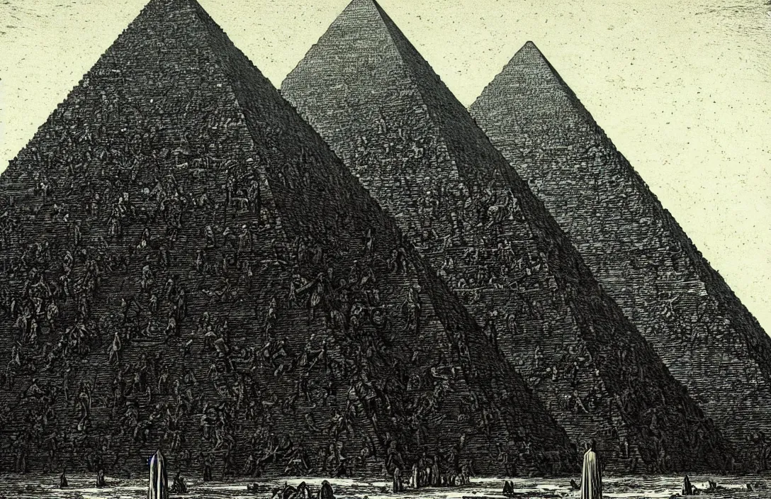 Image similar to the pyramid of figures is drawn together intact flawless ambrotype from 4 k criterion collection remastered cinematography gory horror film, ominous lighting, evil theme wow photo realistic postprocessing gustave dore hd illustration work of art directed by kurosawa by ghibli jan van der heyden