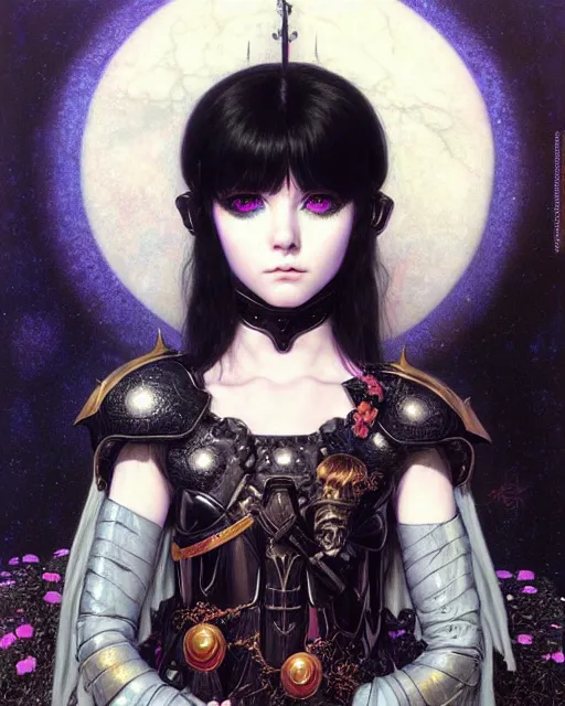 Image similar to portrait of beautiful cute young goth maiden girl with short white hairs in warhammer armor, art by ( ( ( kuvshinov ilya ) ) ) and wayne barlowe and gustav klimt and artgerm and wlop