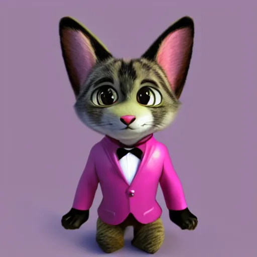 Image similar to portrait, 3d render , anthropomorphic cat, wearing a Pink tux, in the style of Zootopia