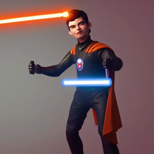 Prompt: rex orange county as a superhero holding an orange lightsaber, highly detailed, octane render, rendered in unreal engine 5, 8 k, hyperrealistic, trending on artstation