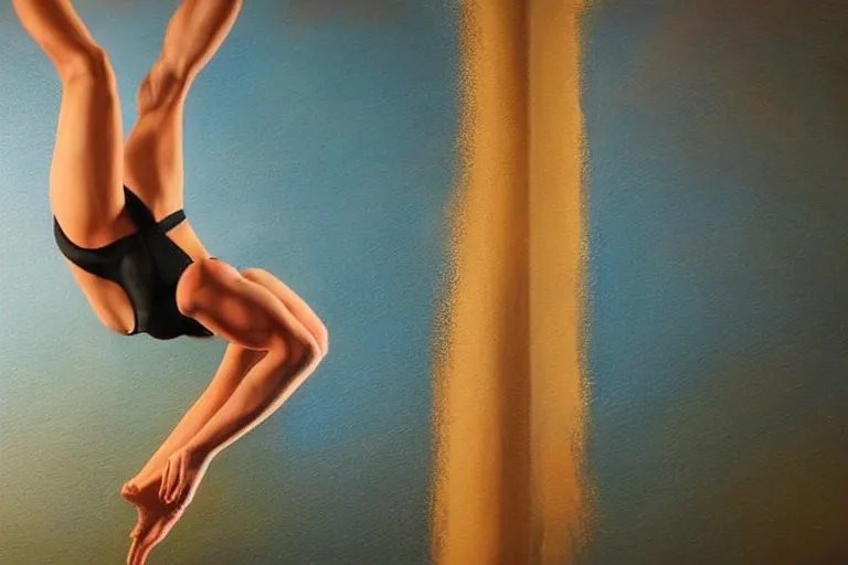 Prompt: gymnast girl, fantasy, painting, ultra realistic!!!, clear weather, golden hour, sharp focus