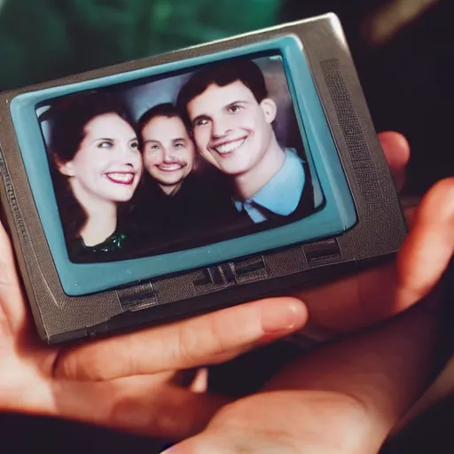 Prompt: vhs video of a couple holding their hands