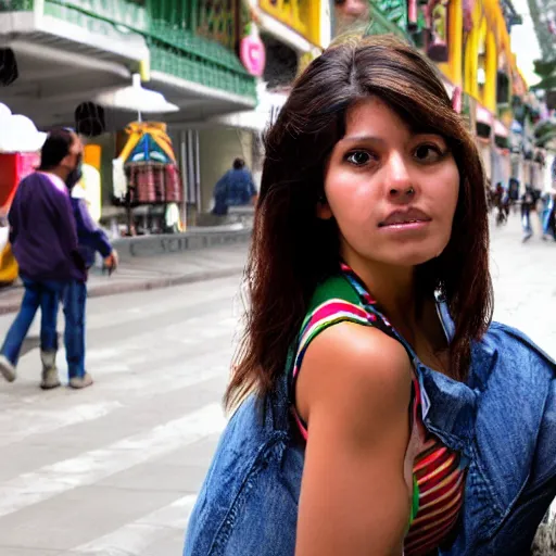 Image similar to mexico city streets, beautiful woman dark hair, digital art