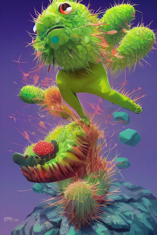 Prompt: 3 d render creature animal sushi cristal big eye roots cactus elemental flush of force nature micro world fluo, comics gta 5 cover, official fanart behance hd artstation by jesper ejsing, by rhads, makoto shinkai and lois van baarle, ilya kuvshinov, ossdraws