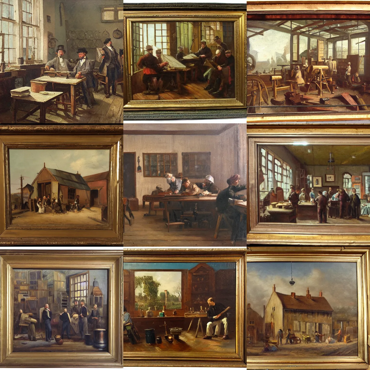 Prompt: oil painting of a 1 9 th century inventors workshop