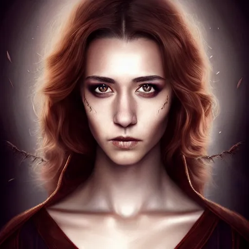 Prompt: gorgeous female stella maeve magician, realistic character concept, medium shot, elegant pose, spooky, illustration, symmetrical face and body, cinematic lighting, detailed realistic symmetrical eyes, 8 k, joshua middleton, artgerm, akihiko yoshida, tom bagshaw, single face, insanely detailed and intricate elegant, autumn leaves