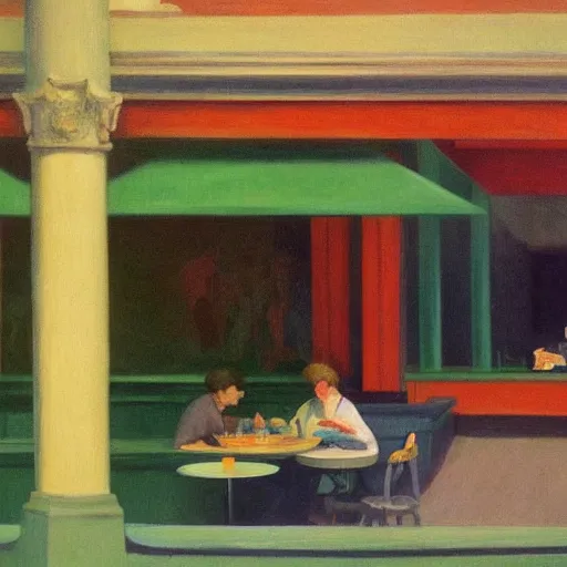 Image similar to idyllic cannabis garden bed in a busy australian cafe muted colors by edward hopper